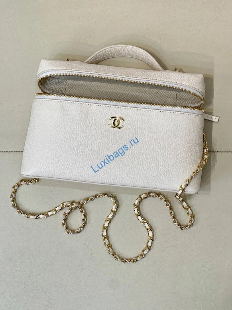 Chanel Large Vanity with chain AP5347 White | large vanity with chain suede calfskin gold tone metal AP5347 09