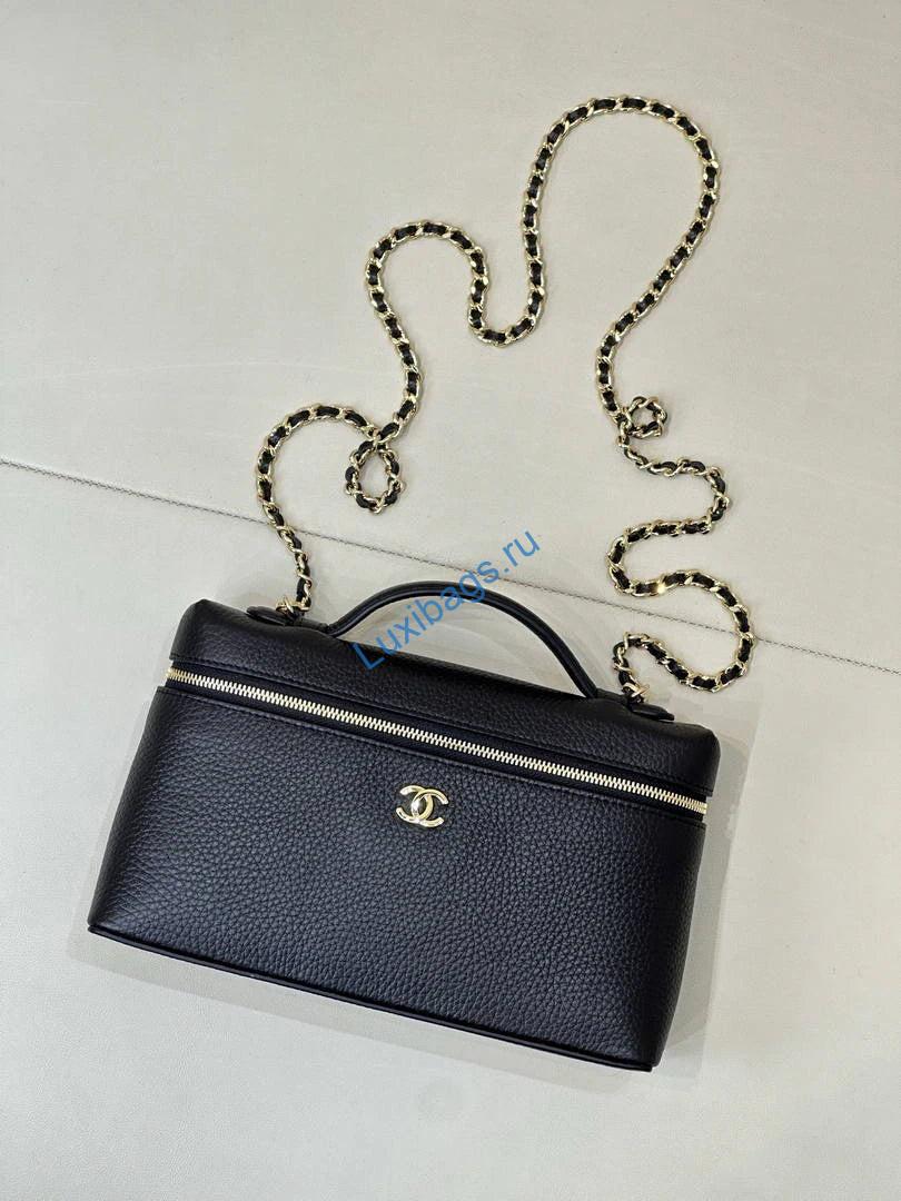 Chanel Large Vanity with chain AP5347 Black | large vanity with chain suede calfskin gold tone metal AP5347 black 02