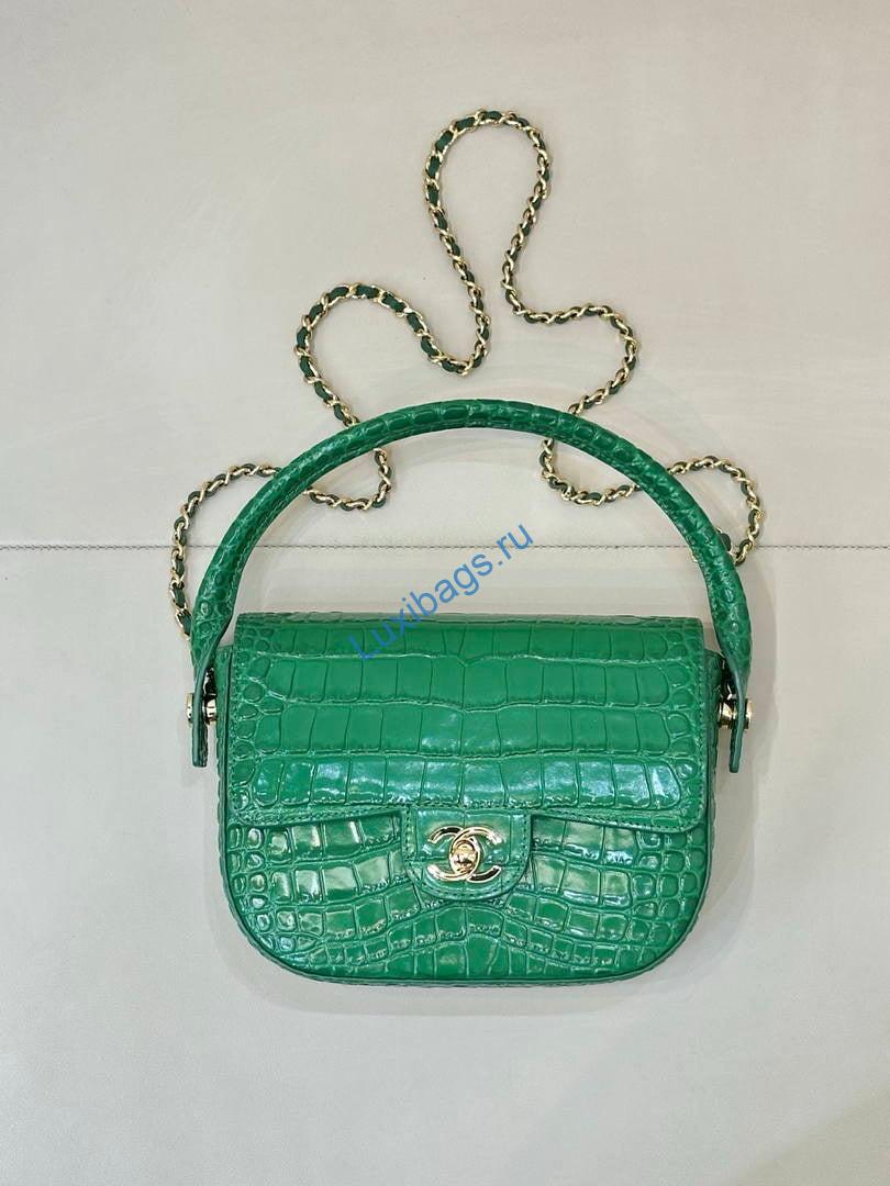 chanel as6424 mini flap bag with top handle crocodile embossed calfskin green 3 Chanel AS6424 Mini Flap Bag with Top Handle Crocodile Embossed Calfskin Green | as6424 mini flap bag with top handle crocodile embossed calfskin 03