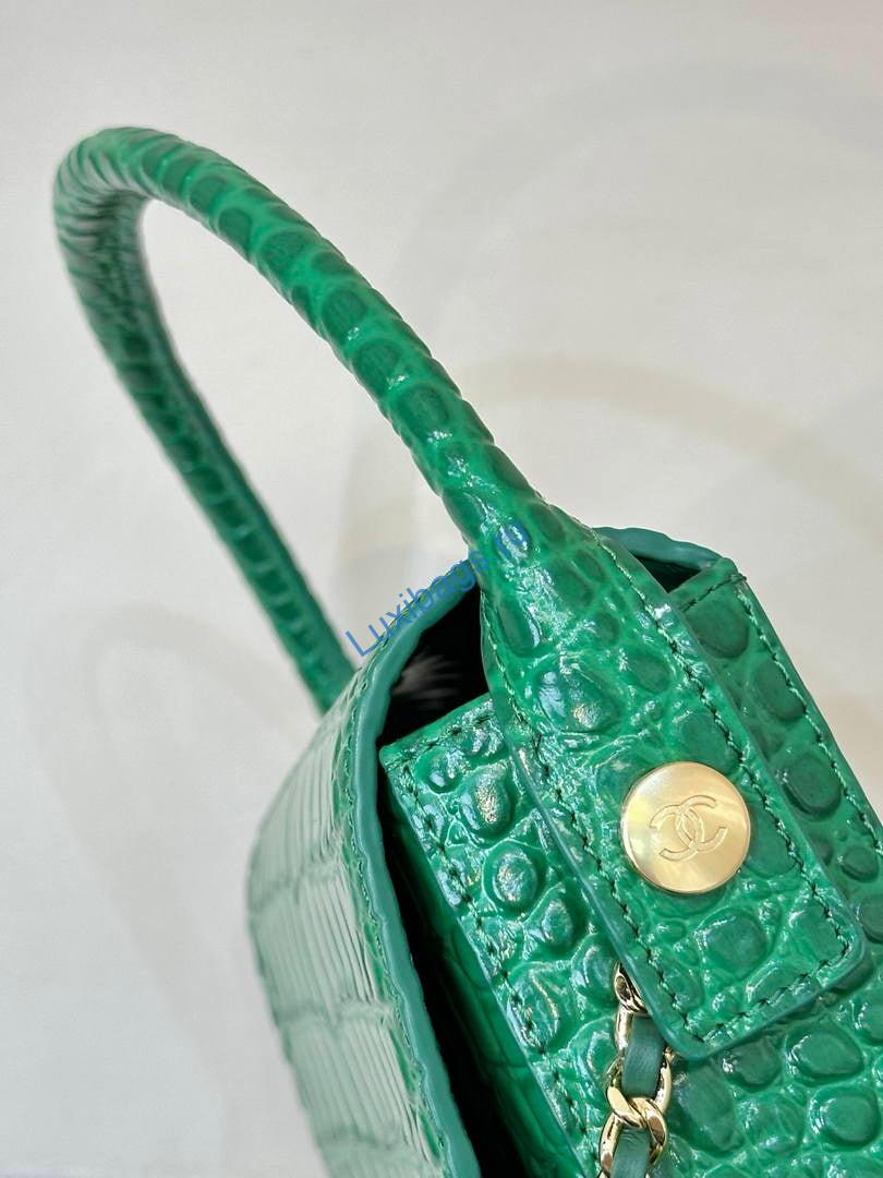 Chanel AS6424 Mini Flap Bag with Top Handle Crocodile Embossed Calfskin Green | as6424 mini flap bag with top handle crocodile embossed calfskin 07