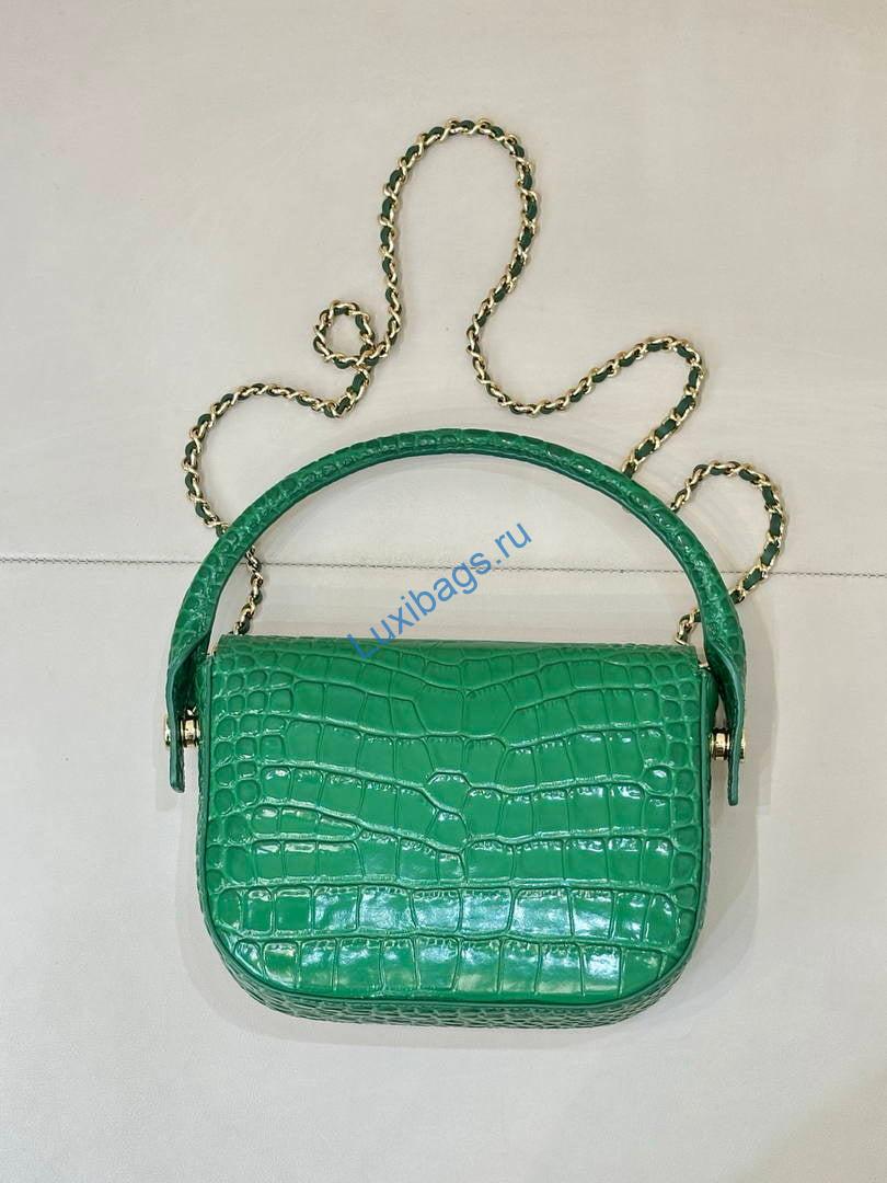 Chanel AS6424 Mini Flap Bag with Top Handle Crocodile Embossed Calfskin Green | as6424 mini flap bag with top handle crocodile embossed calfskin 08