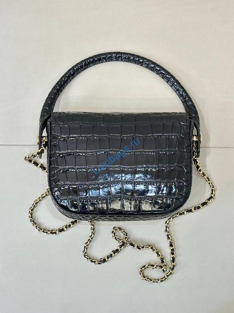 Chanel AS6424 Mini Flap Bag with Top Handle Crocodile Embossed Calfskin Black | as6424 mini flap bag with top handle crocodile embossed calfskin 118