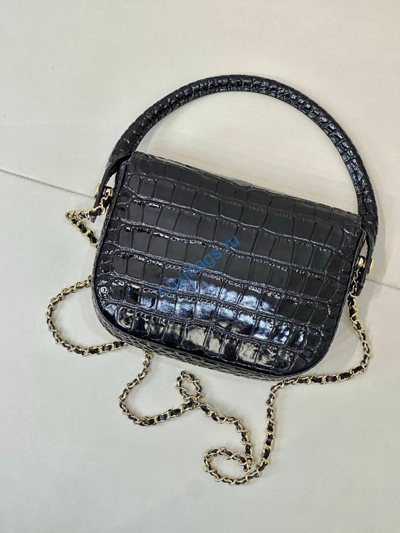 Chanel AS6424 Mini Flap Bag with Top Handle Crocodile Embossed Calfskin Black | as6424 mini flap bag with top handle crocodile embossed calfskin 119