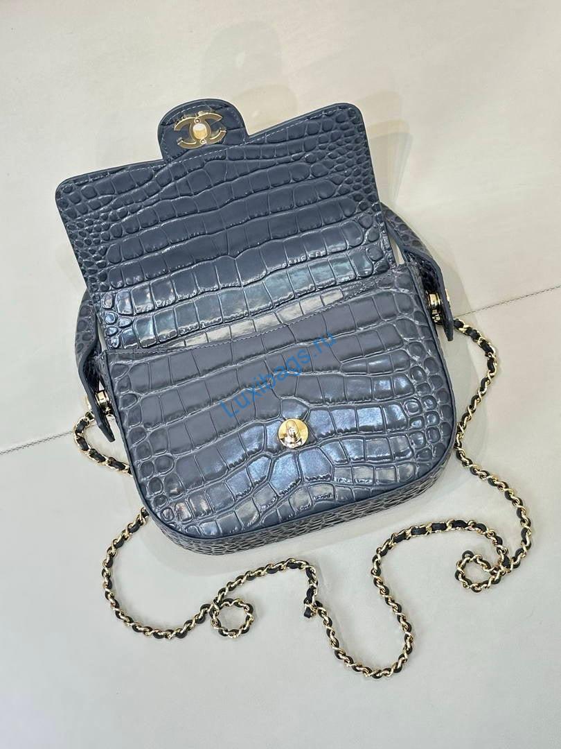 Chanel AS6424 Mini Flap Bag with Top Handle Crocodile Embossed Calfskin Gray | as6424 mini flap bag with top handle crocodile embossed calfskin 125
