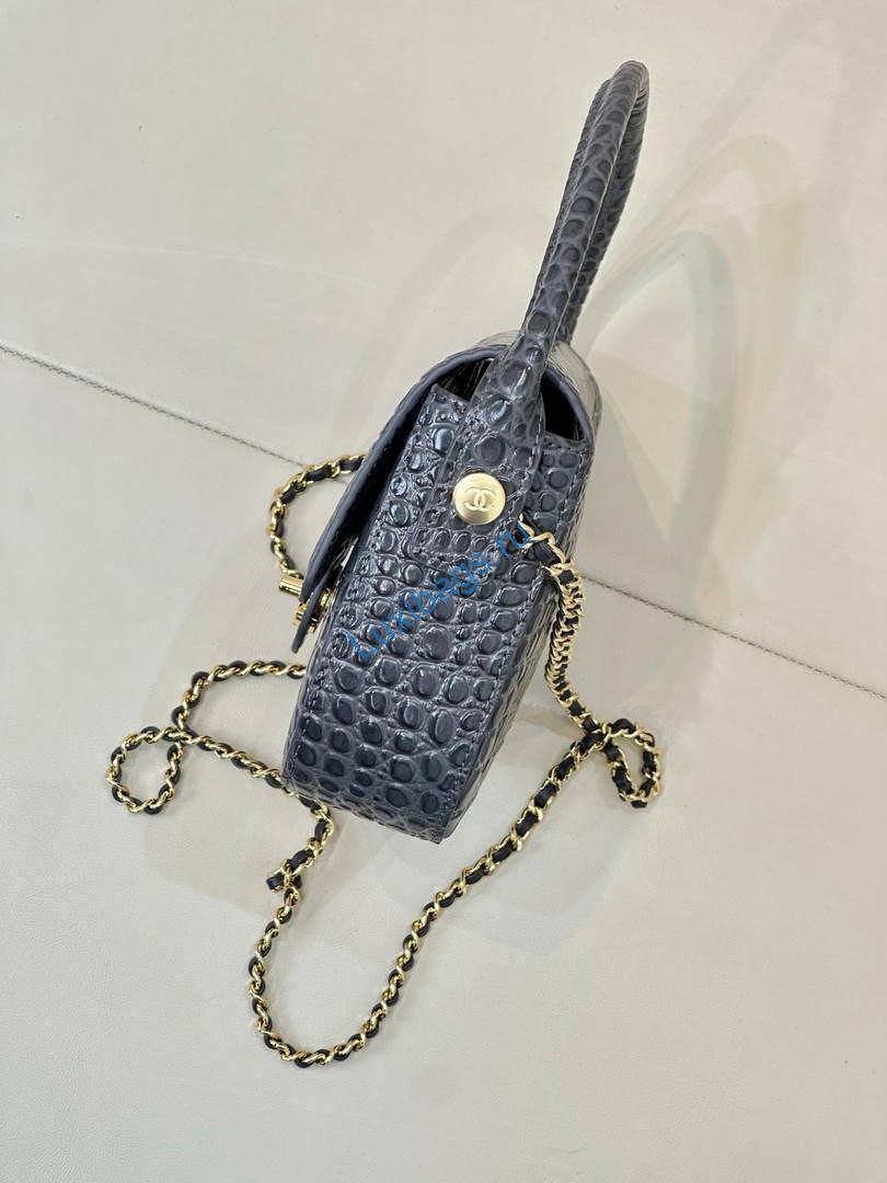 Chanel AS6424 Mini Flap Bag with Top Handle Crocodile Embossed Calfskin Gray | as6424 mini flap bag with top handle crocodile embossed calfskin 126