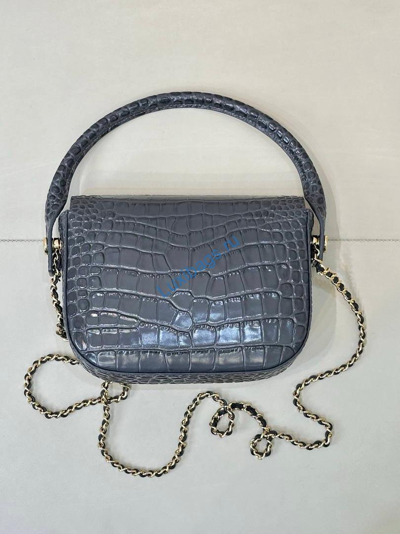 Chanel AS6424 Mini Flap Bag with Top Handle Crocodile Embossed Calfskin Gray | as6424 mini flap bag with top handle crocodile embossed calfskin 127