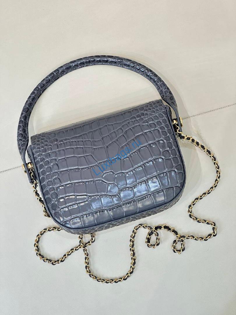 Chanel AS6424 Mini Flap Bag with Top Handle Crocodile Embossed Calfskin Gray | as6424 mini flap bag with top handle crocodile embossed calfskin 128
