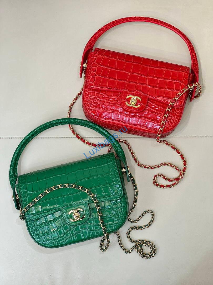 Chanel AS6424 Mini Flap Bag with Top Handle Crocodile Embossed Calfskin Green | as6424 mini flap bag with top handle crocodile embossed calfskin 19