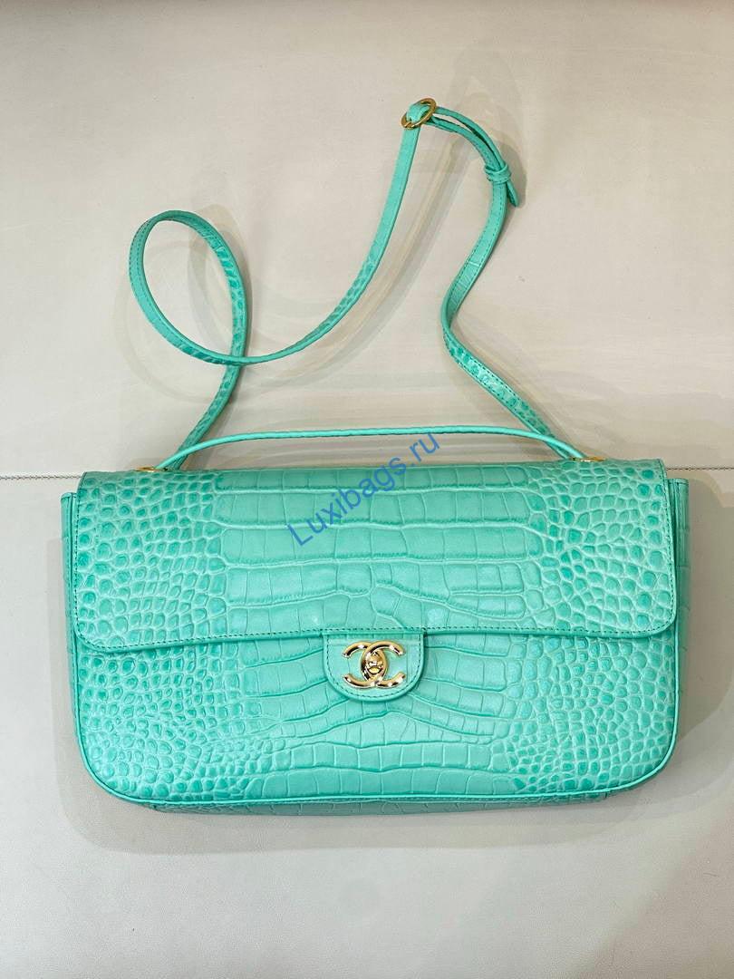 Chanel Maxi Flapbag Crocodile Embossed Calfskin AS6231 Lake Blue