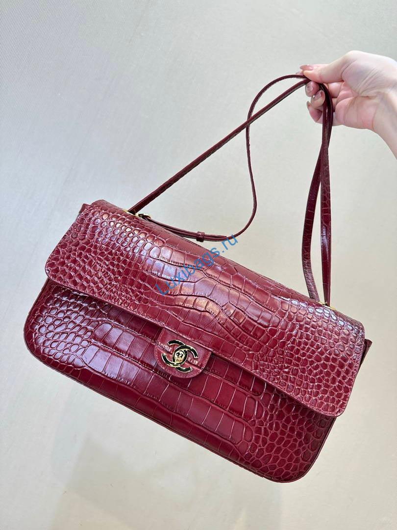 Chanel Maxi Flapbag Crocodile Embossed Calfskin AS6231 Wine Red