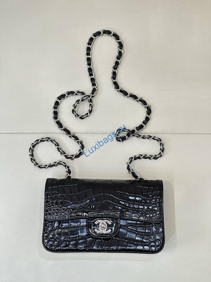Chanel A69900 Mini Flap Bag Crocodile Embossed Calfskin 20cm Black | a69900 mini flap bag crocodile embossed calfskin 22