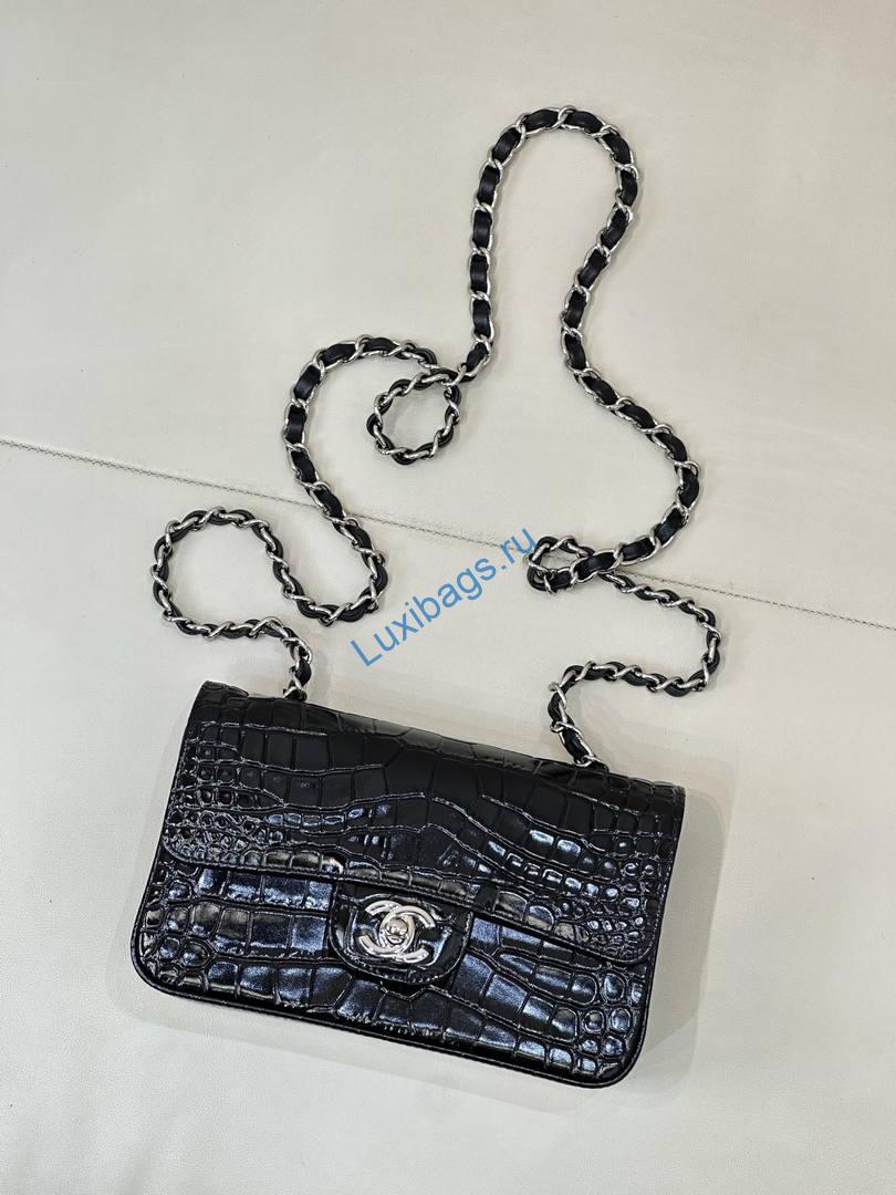 Chanel A69900 Mini Flap Bag Crocodile Embossed Calfskin 20cm Black | a69900 mini flap bag crocodile embossed calfskin 23