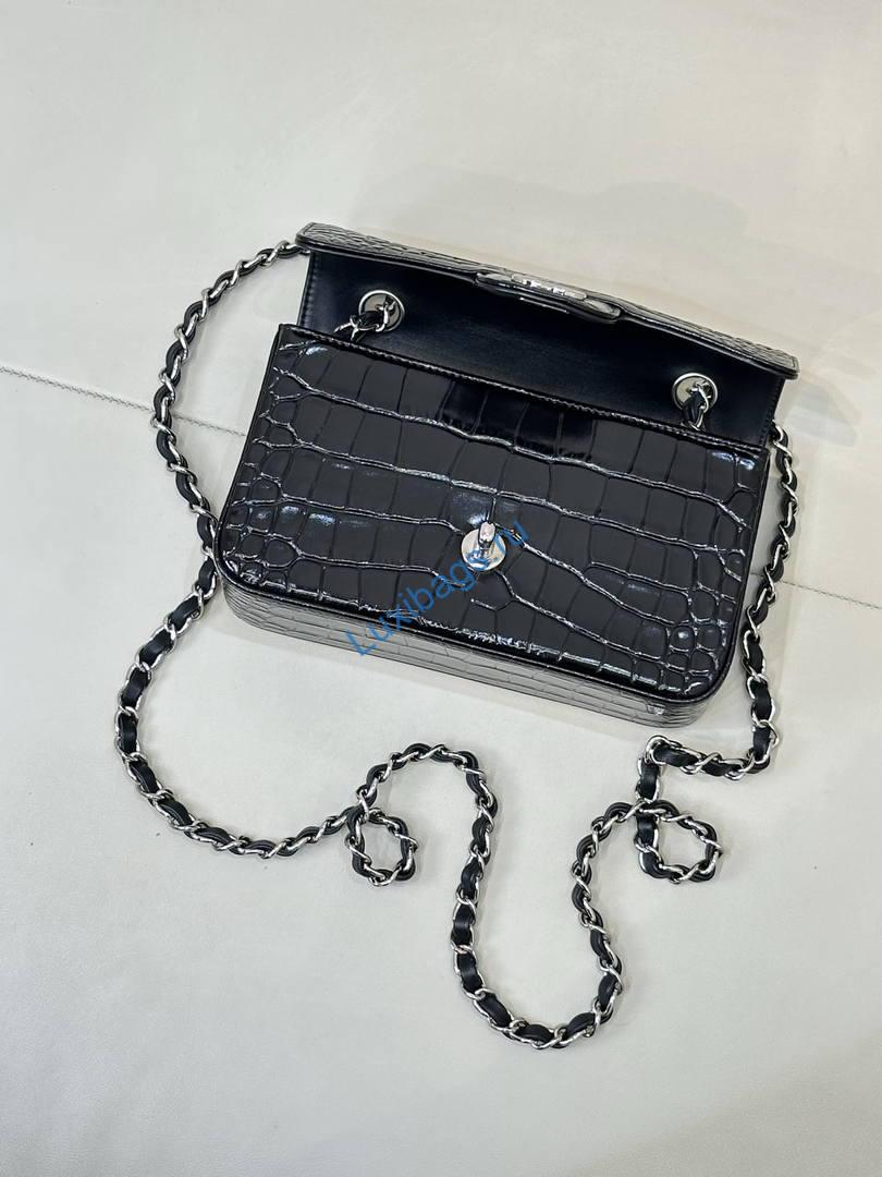 Chanel A69900 Mini Flap Bag Crocodile Embossed Calfskin 20cm Black | a69900 mini flap bag crocodile embossed calfskin 27