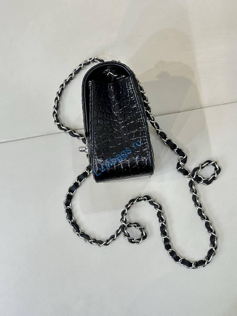 Chanel A69900 Mini Flap Bag Crocodile Embossed Calfskin 20cm Black | a69900 mini flap bag crocodile embossed calfskin 28