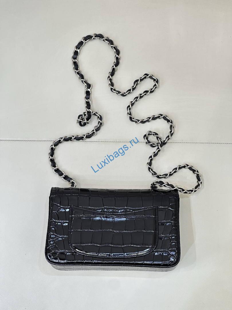 Chanel A69900 Mini Flap Bag Crocodile Embossed Calfskin 20cm Black | a69900 mini flap bag crocodile embossed calfskin 29