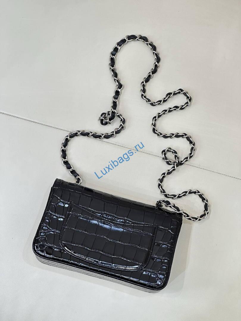 Chanel A69900 Mini Flap Bag Crocodile Embossed Calfskin 20cm Black | a69900 mini flap bag crocodile embossed calfskin 30