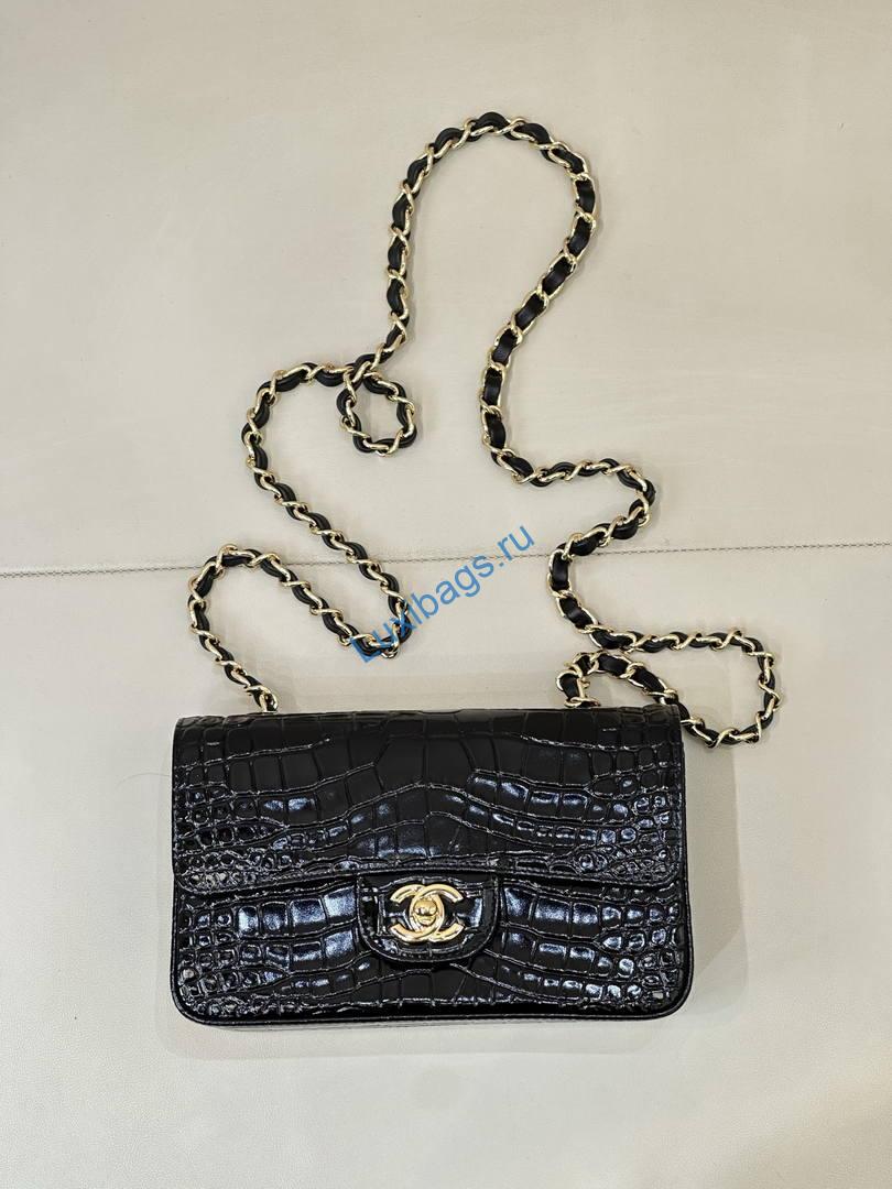 Chanel A69900 Mini Flap Bag Crocodile Embossed Calfskin 20cm Black | a69900 mini flap bag crocodile embossed calfskin 32