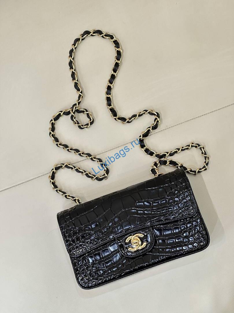 Chanel A69900 Mini Flap Bag Crocodile Embossed Calfskin 20cm Black | a69900 mini flap bag crocodile embossed calfskin 33