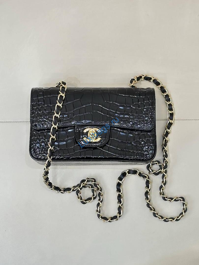 Chanel A69900 Mini Flap Bag Crocodile Embossed Calfskin 20cm Black | a69900 mini flap bag crocodile embossed calfskin 34