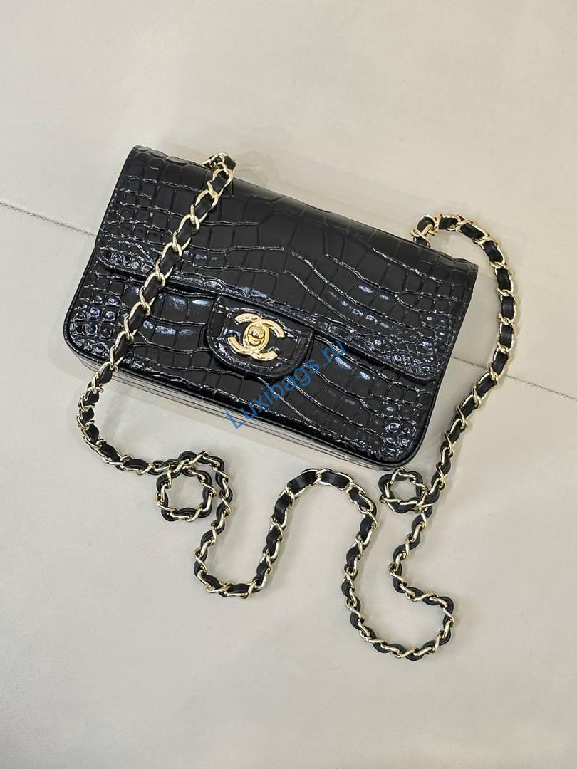 Chanel A69900 Mini Flap Bag Crocodile Embossed Calfskin 20cm Black | a69900 mini flap bag crocodile embossed calfskin 35