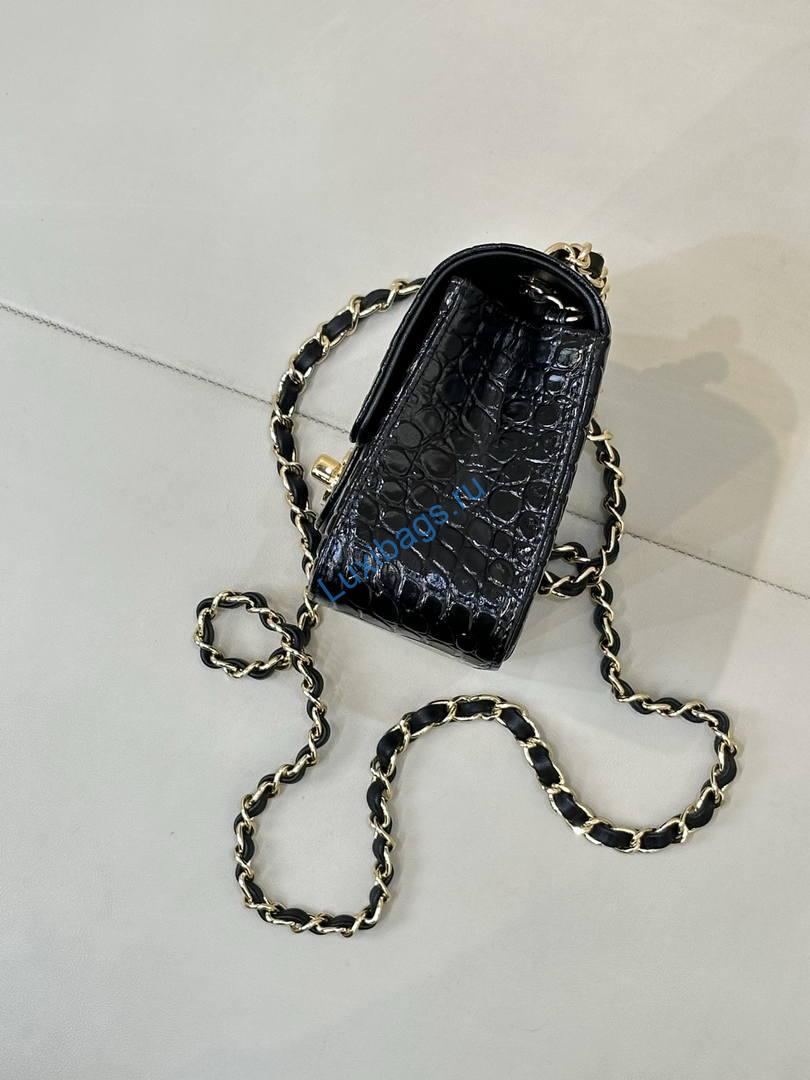 Chanel A69900 Mini Flap Bag Crocodile Embossed Calfskin 20cm Black | a69900 mini flap bag crocodile embossed calfskin 37