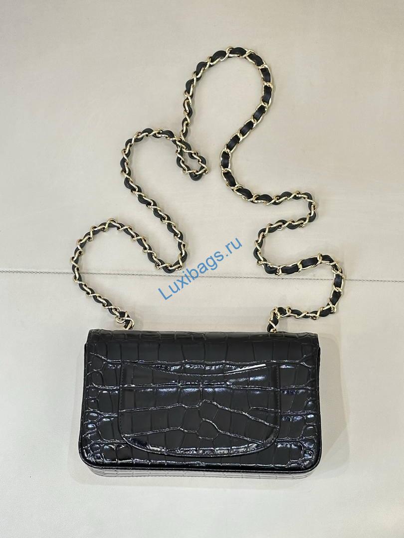 Chanel A69900 Mini Flap Bag Crocodile Embossed Calfskin 20cm Black | a69900 mini flap bag crocodile embossed calfskin 38