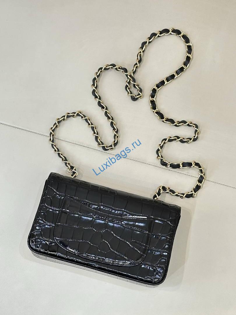 Chanel A69900 Mini Flap Bag Crocodile Embossed Calfskin 20cm Black | a69900 mini flap bag crocodile embossed calfskin 39