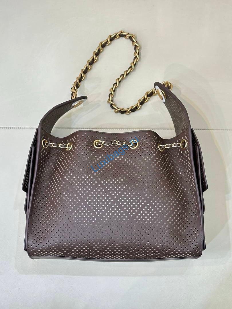 Chanel AS5293 Small Hobo Preforated Calfskin Dark Brown | as5293 small hobo hollow out lambskin 117