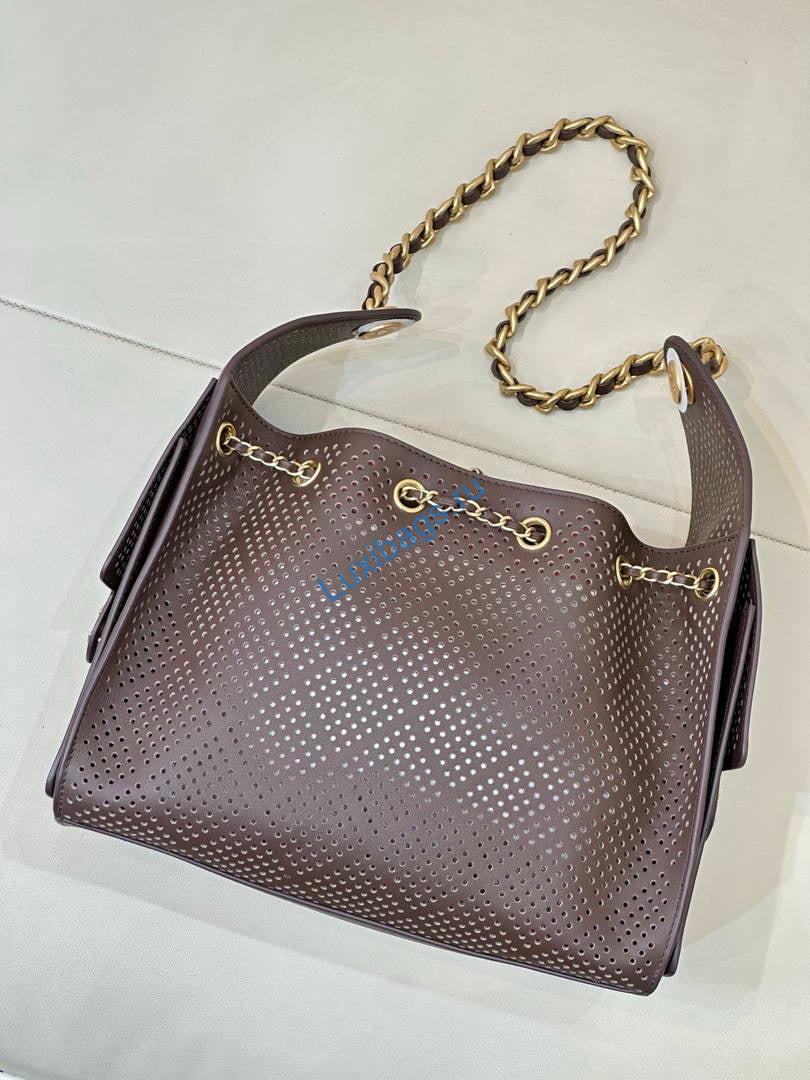 Chanel AS5293 Small Hobo Preforated Calfskin Dark Brown | as5293 small hobo hollow out lambskin 118