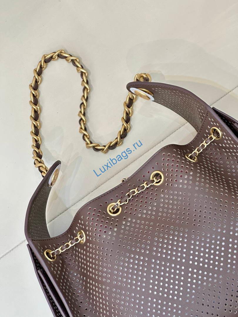 Chanel AS5293 Small Hobo Preforated Calfskin Dark Brown | as5293 small hobo hollow out lambskin 119