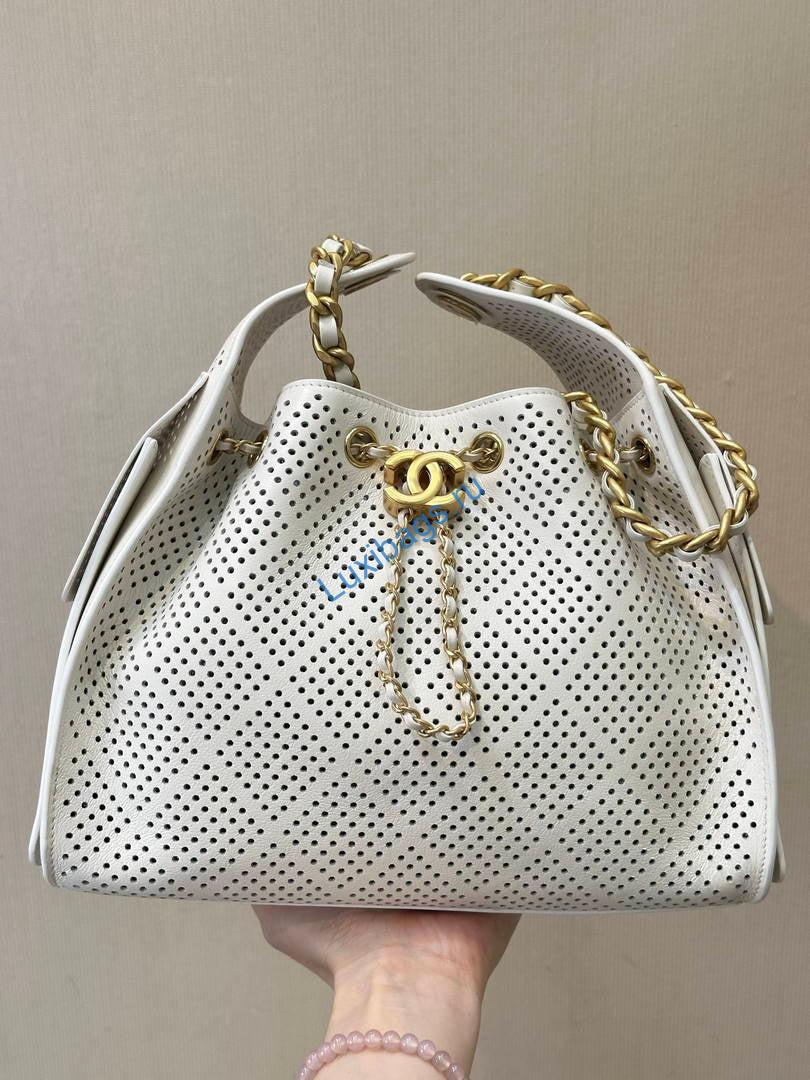 chanel as5293 small hobo preforated calfskin white 2 Chanel AS5293 Small Hobo Preforated Calfskin White | as5293 small hobo preforated calfskin 003