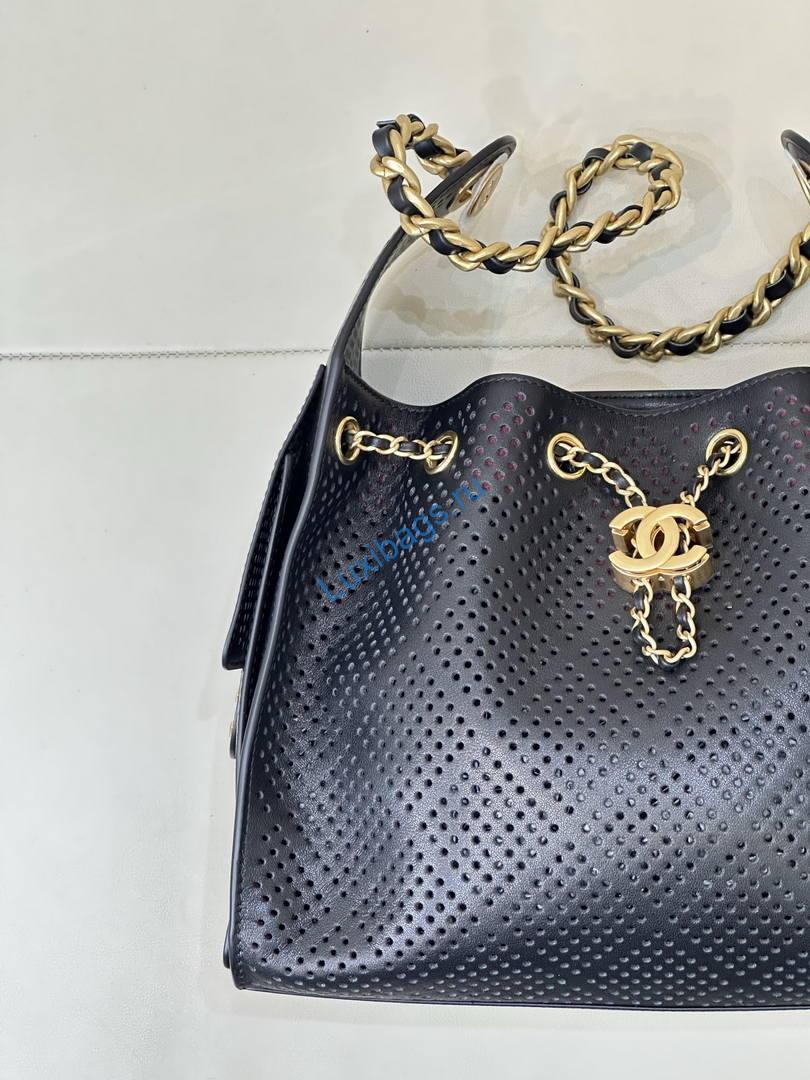 Chanel AS5293 Small Hobo Preforated Calfskin Black | as5293 small hobo preforated calfskin 1559
