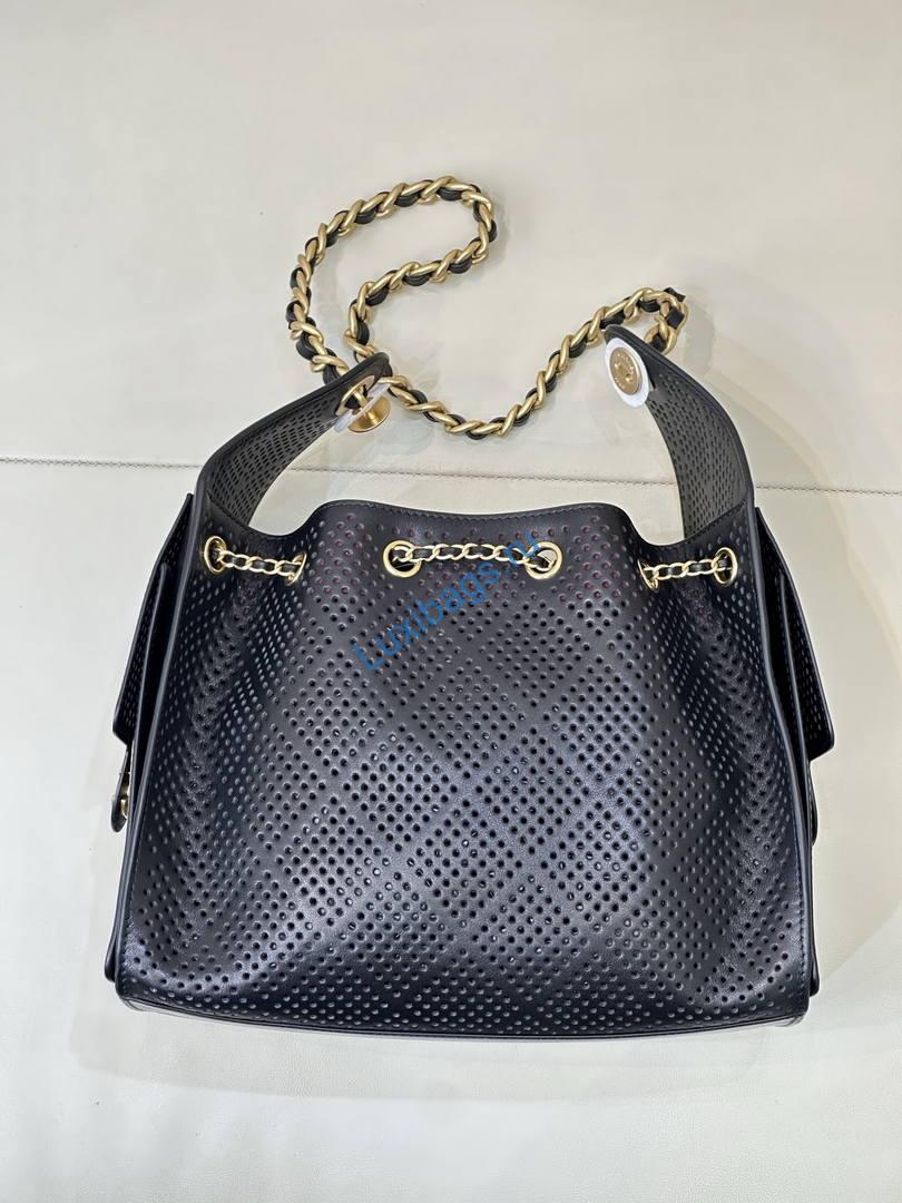 Chanel AS5293 Small Hobo Preforated Calfskin Black | as5293 small hobo preforated calfskin 1561