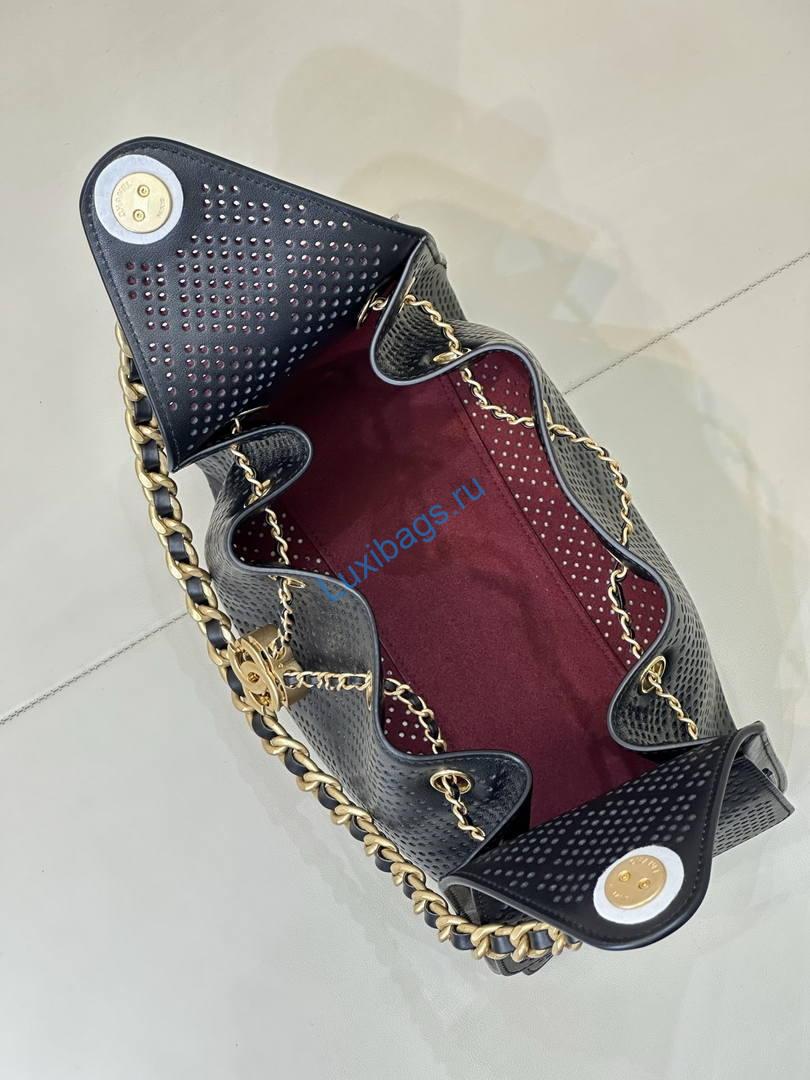 Chanel AS5293 Small Hobo Preforated Calfskin Black | as5293 small hobo preforated calfskin 1563