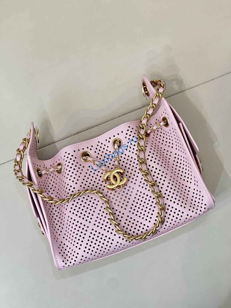 Chanel AS5631 Mini Hobo Bag Preforated Calfskin Pink | as5631 mini hobo bag preforated calfskin 003