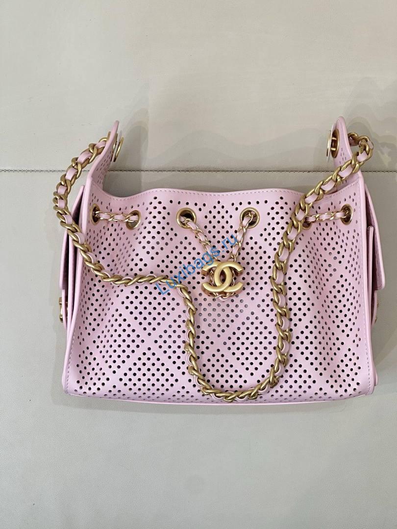 Chanel AS5631 Mini Hobo Bag Preforated Calfskin Pink | as5631 mini hobo bag preforated calfskin 005