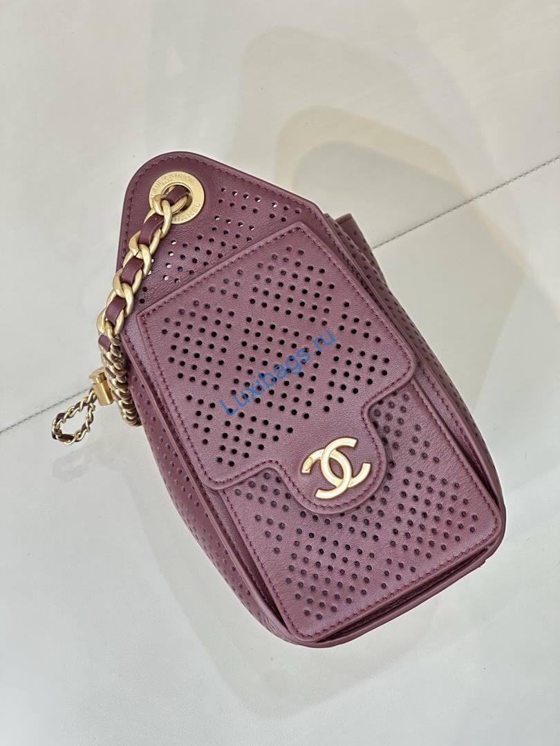 Chanel AS5631 Mini Hobo Bag Preforated Calfskin Wine Red | as5631 mini hobo bag preforated calfskin 014