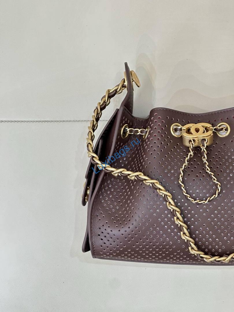 Chanel AS5631 Mini Hobo Bag Preforated Calfskin Dark Brown | as5631 mini hobo bag preforated calfskin 023
