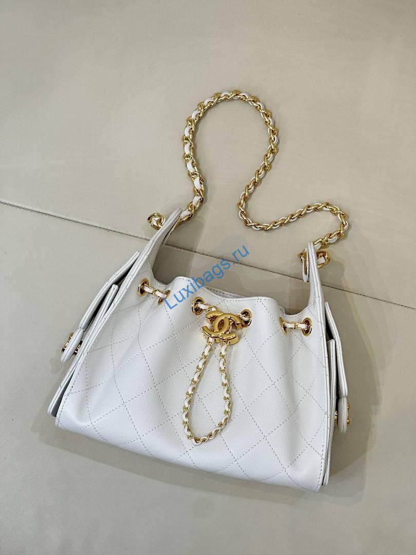 Chanel AS5631 Mini Hobo Calfskin White inside red | as5631 mini hobo calfskin 1586