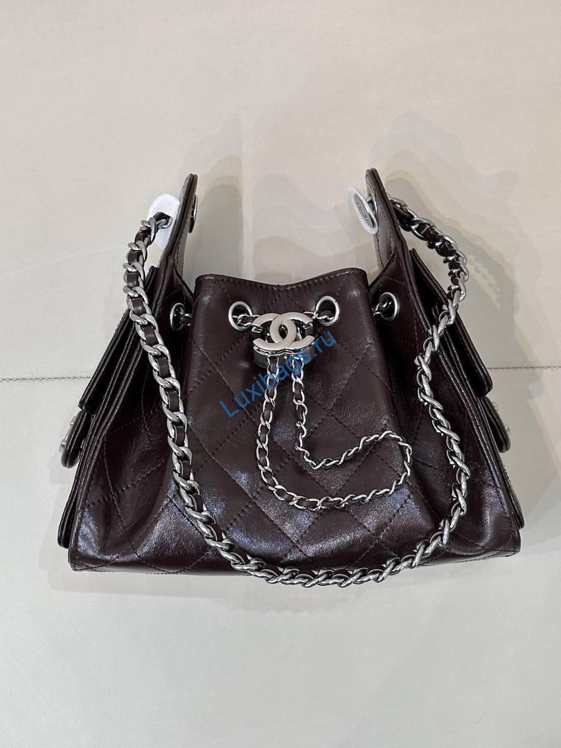 chanel as5631 mini hobo lambskin dark brown 2 Chanel AS5631 Mini Hobo Lambskin Dark Brown | as5631 mini hobo calfskin 1805