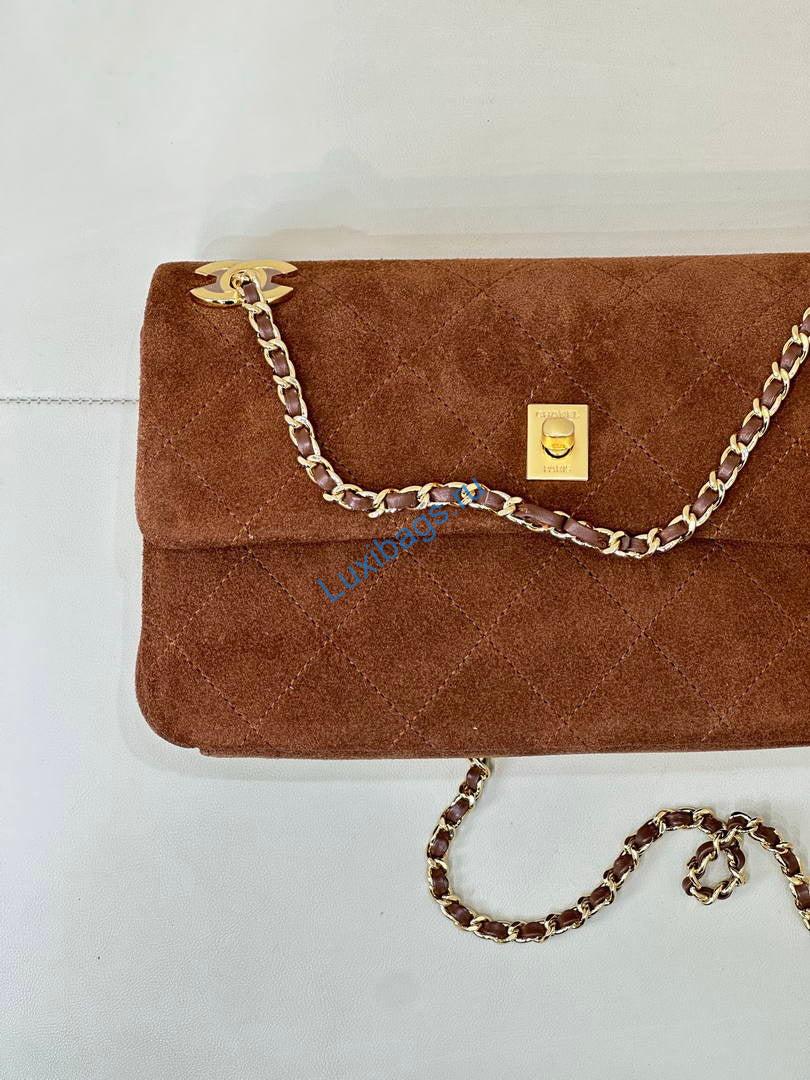 Chanel AS6417 Suede Calfskin & Gold Metal Brown | as6417 suede calfskin gold metal dark beige 04 9e48f6a8 2099 4c97 abdd 7966b824e829