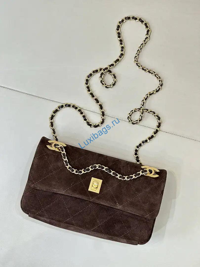 Chanel AS6449 Mini Flap Bag Suede Calfskin Dark Brown | as6449 mini flap bag suede calfskin dark brown 02