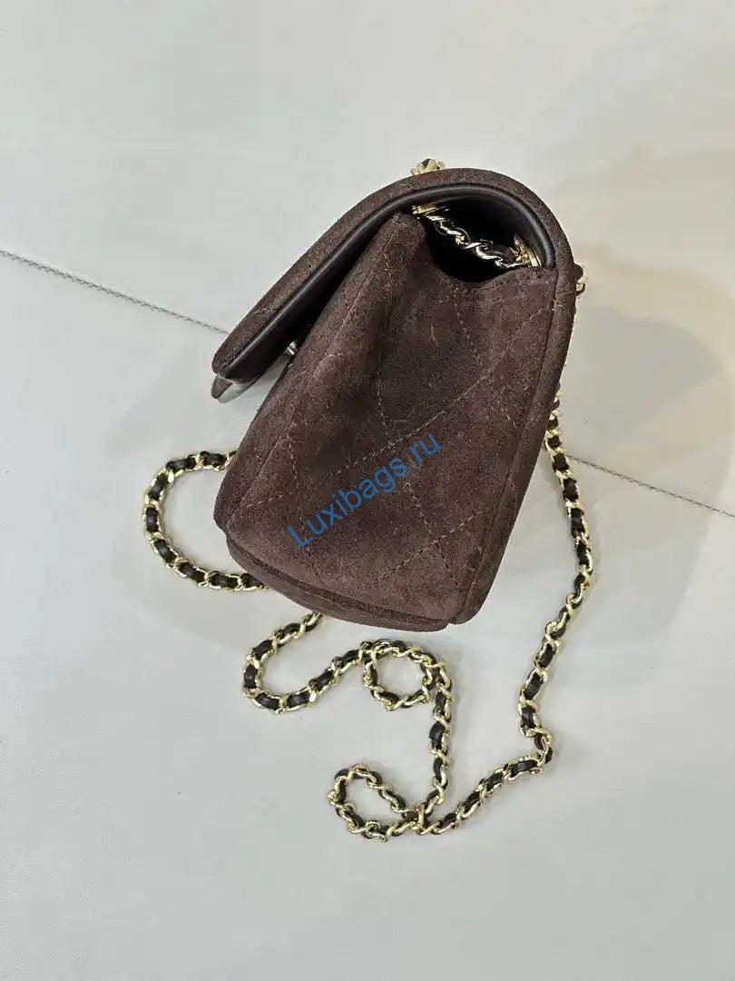 Chanel AS6449 Mini Flap Bag Suede Calfskin Dark Brown | as6449 mini flap bag suede calfskin dark brown 06