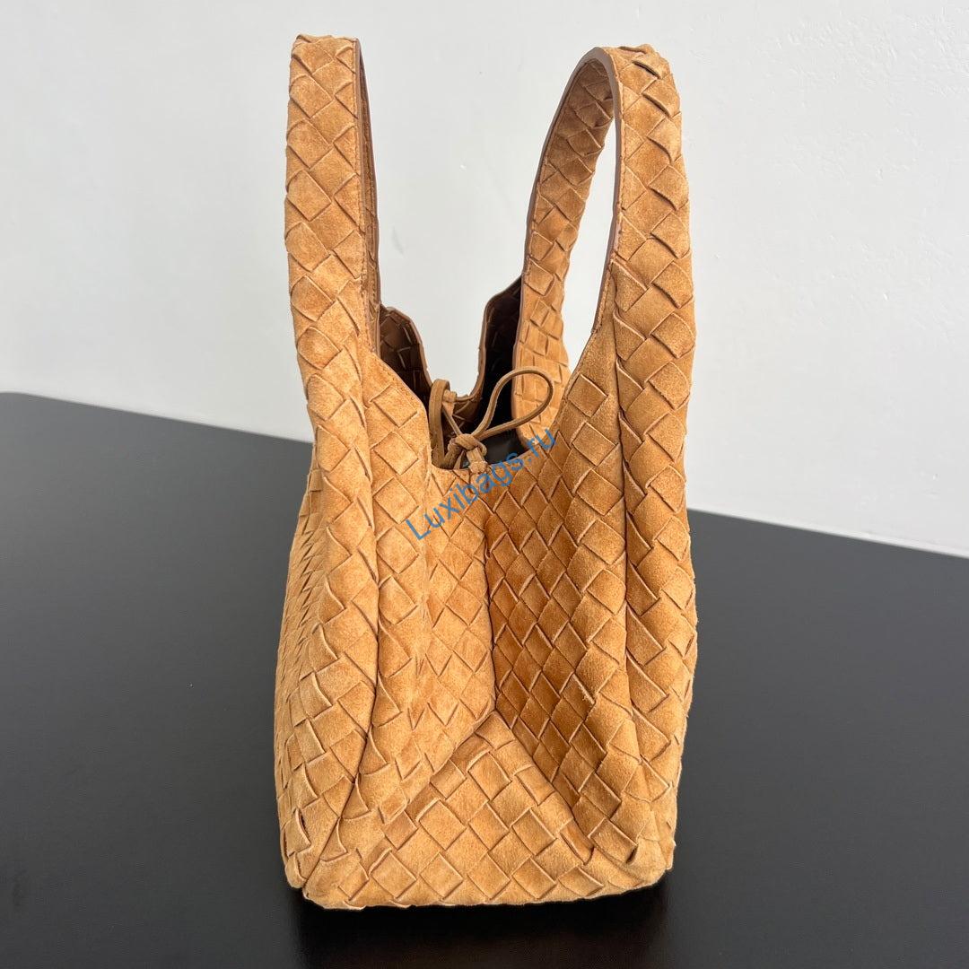 Bottega Veneta BV 844249V4SC01019 Medium Campana Suede Amber Brown | bottega veneta bv 844249v4sc01019 medium campana 148