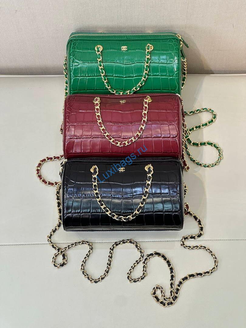 Chanel AP5390 Calfskin Crocodile Embossed Mini Bowling Clutch With Chain Green | chanel ap5390 calfskin crocodile embossed mini bowling clutch 03