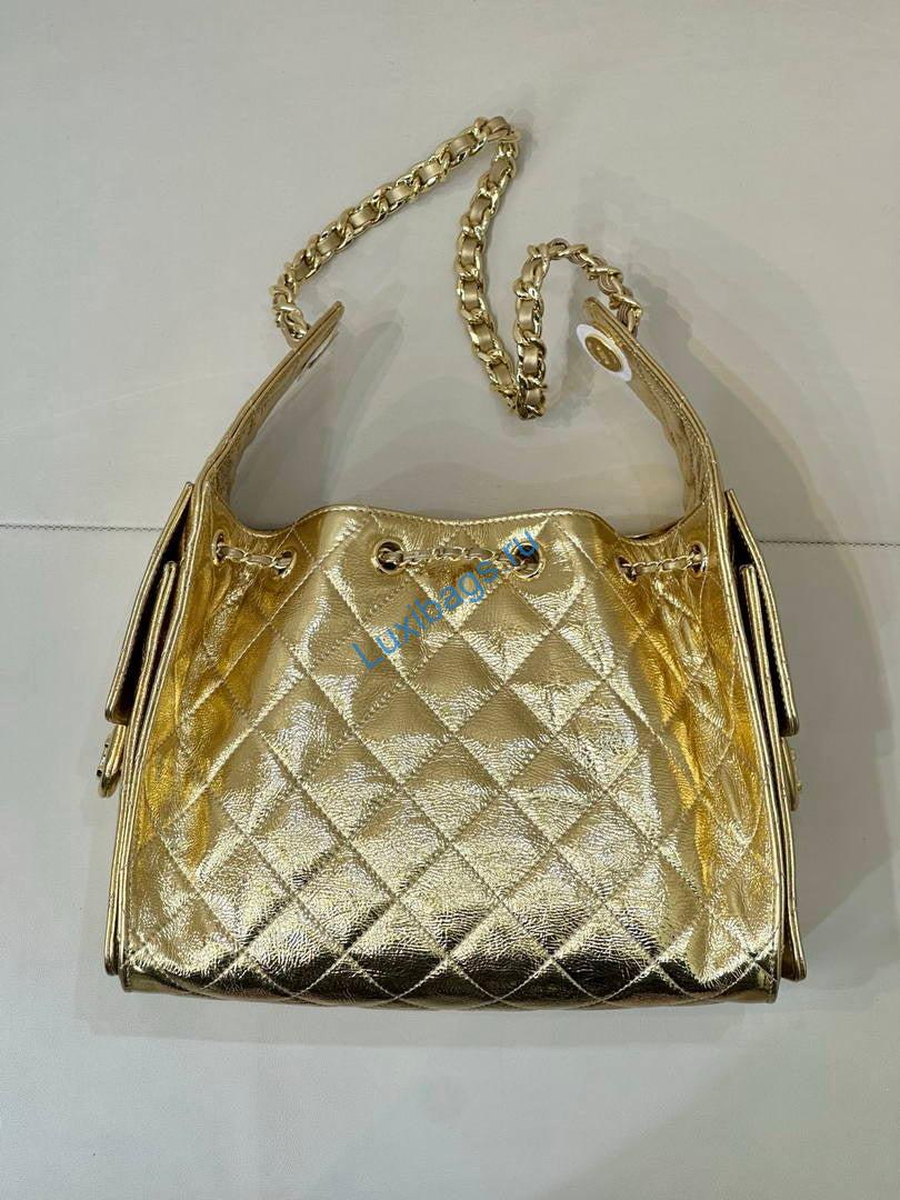 Chanel AS5293 Small Hobo Lambskin Gold | chanel as5293 small hobo lambskin gold 007