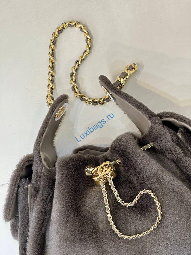 Chanel AS5293 Small Hobo fur & Shearling Dark Gray | chanel as5293 small hobo lambskin gold 192