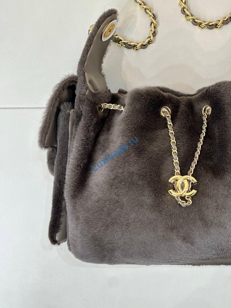 Chanel AS5293 Small Hobo fur & Shearling Dark Gray | chanel as5293 small hobo lambskin gold 194