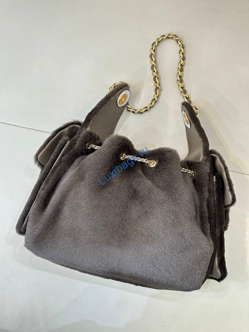 Chanel AS5293 Small Hobo fur & Shearling Dark Gray | chanel as5293 small hobo lambskin gold 196