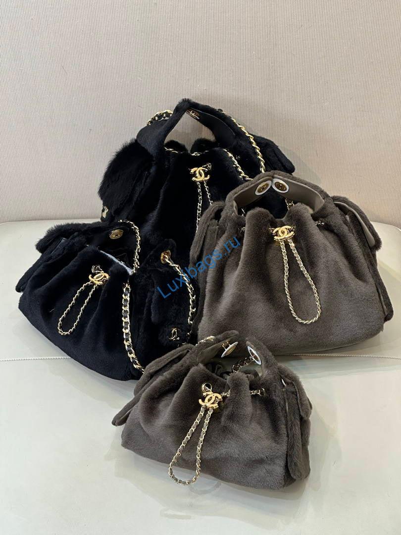 Chanel AS5293 Small Hobo fur & Shearling Dark Gray | chanel as5293 small hobo lambskin gold 200